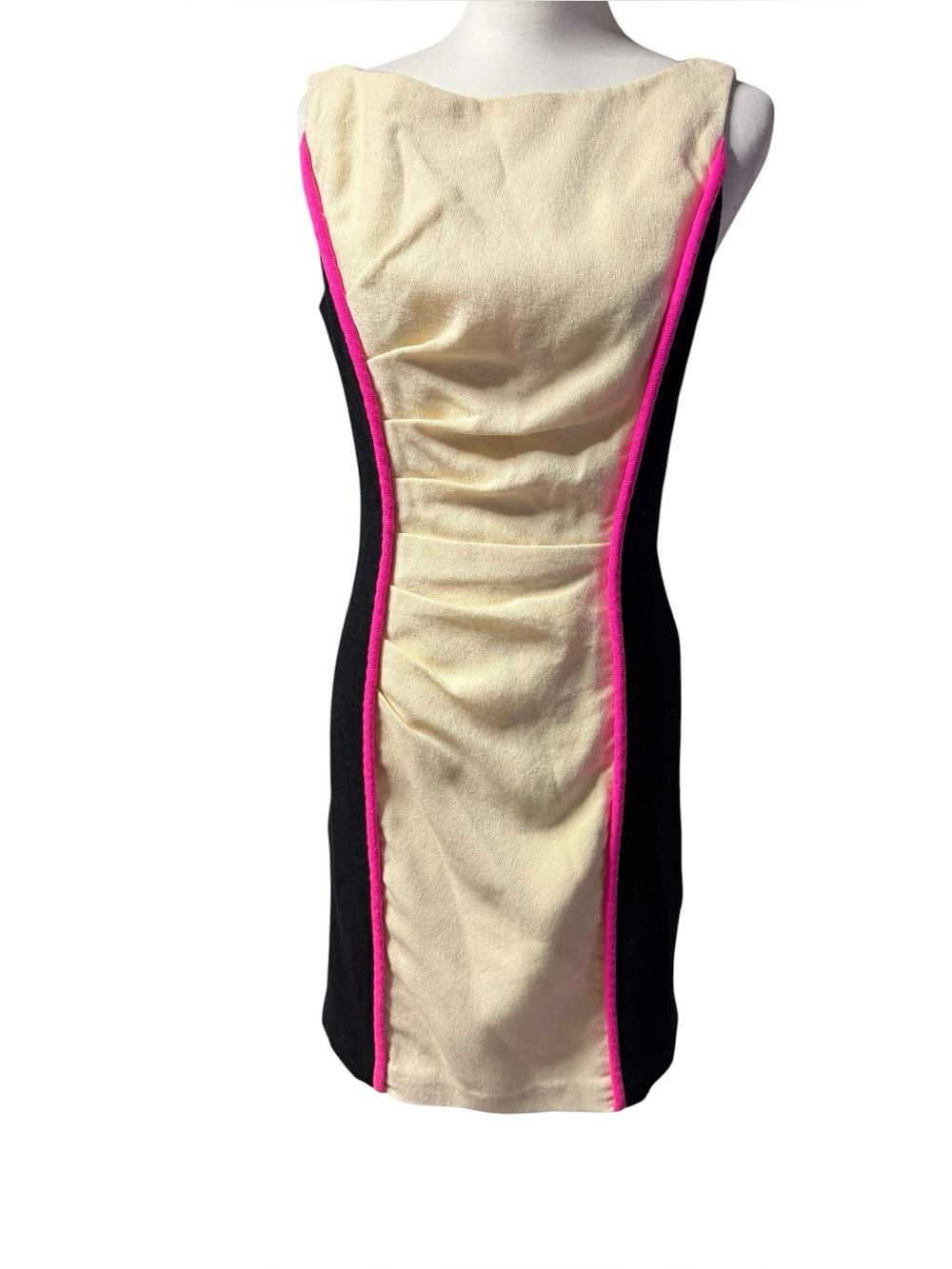 Milly New York Shocking Pink Sheath Dress Lined Wool Cream Black Sz 6 MSRP $425 - Picture 3 of 13